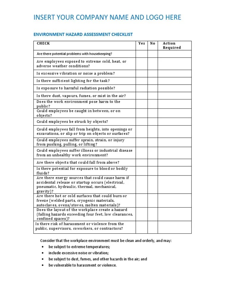 Environment Hazard Assessment Checklist English