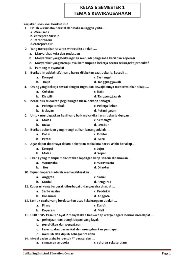 Soal Ips Tema 5 Kelas 6 PDF