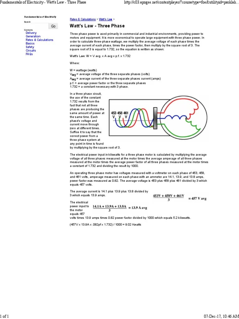 Motor Power Calculation PDF Watt Voltage