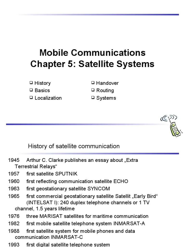 Mobile Communications Chapter 5 Satellite Systems History Basics
