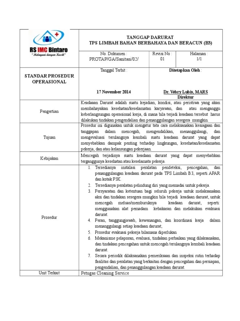 Sop Tanggap Darurat TPS Limbah B3 PDF