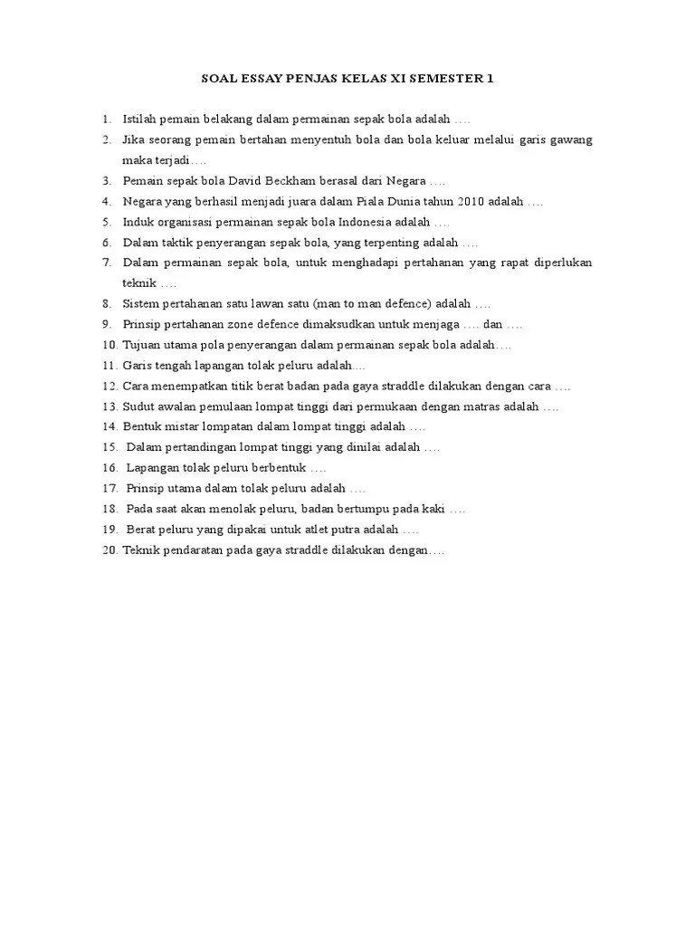 Contoh Soal Essay Penjas Kelas 10 Berbagai Contoh