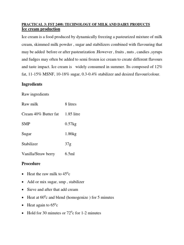 Ice Cream Production Practical PDF