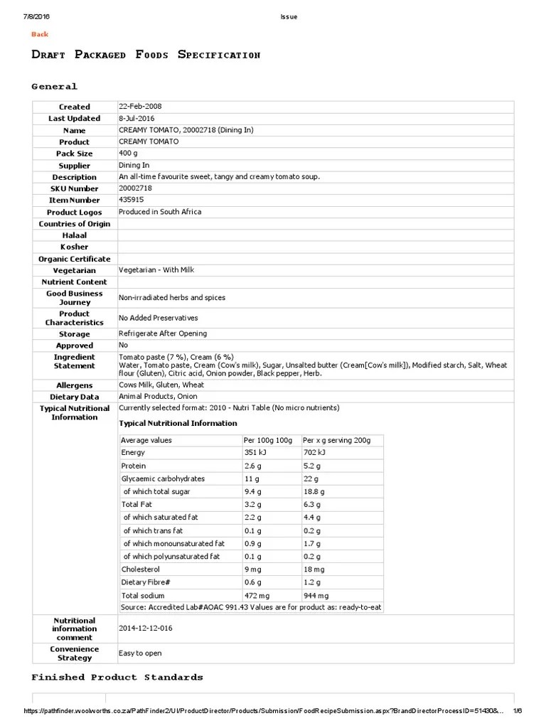 Creamy Tomato Soup 08.07.2016 Packaging And Labeling