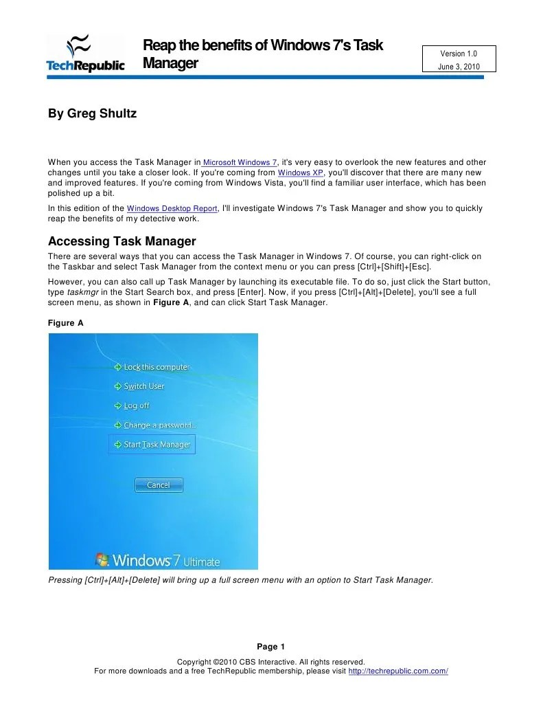 Windows7 Task Manager PDF Operating System Technology Microsoft