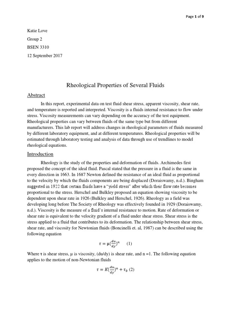 Viscosity Lab Report Rheology Viscosity