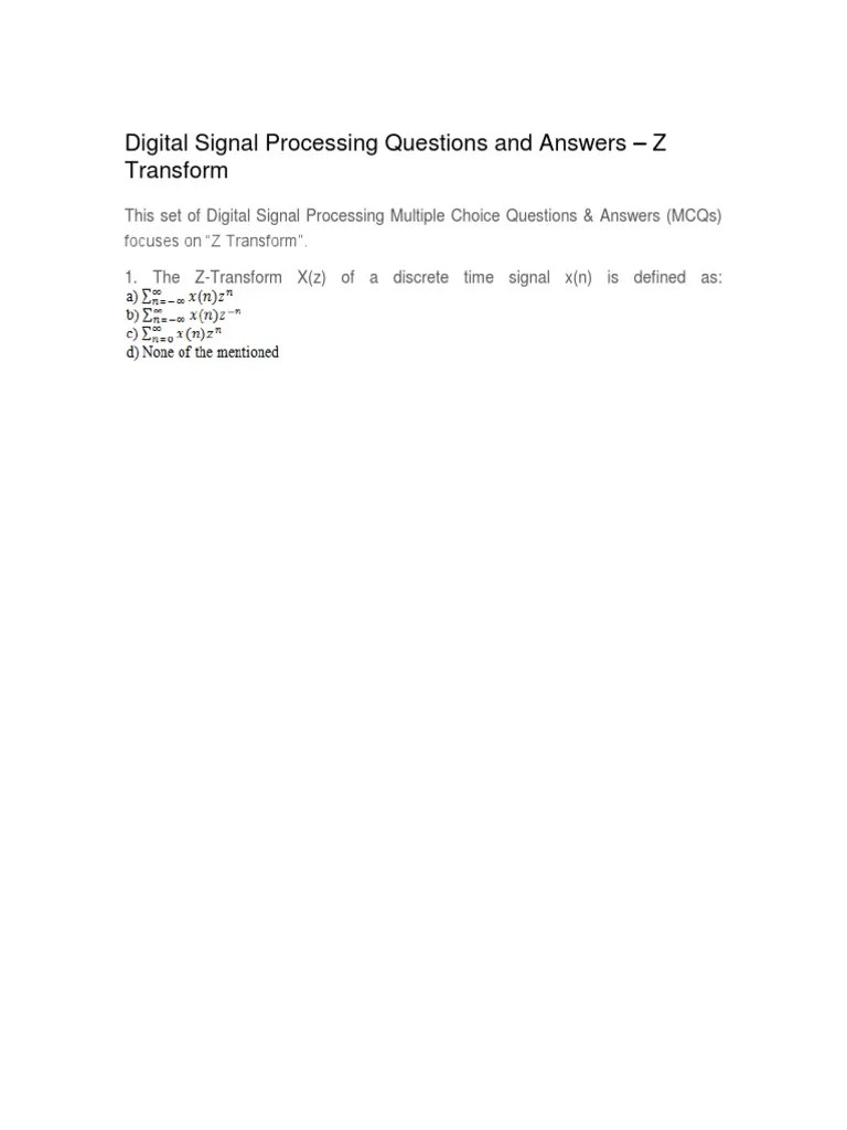 Digital Signal Processing Questions and Answers PDF