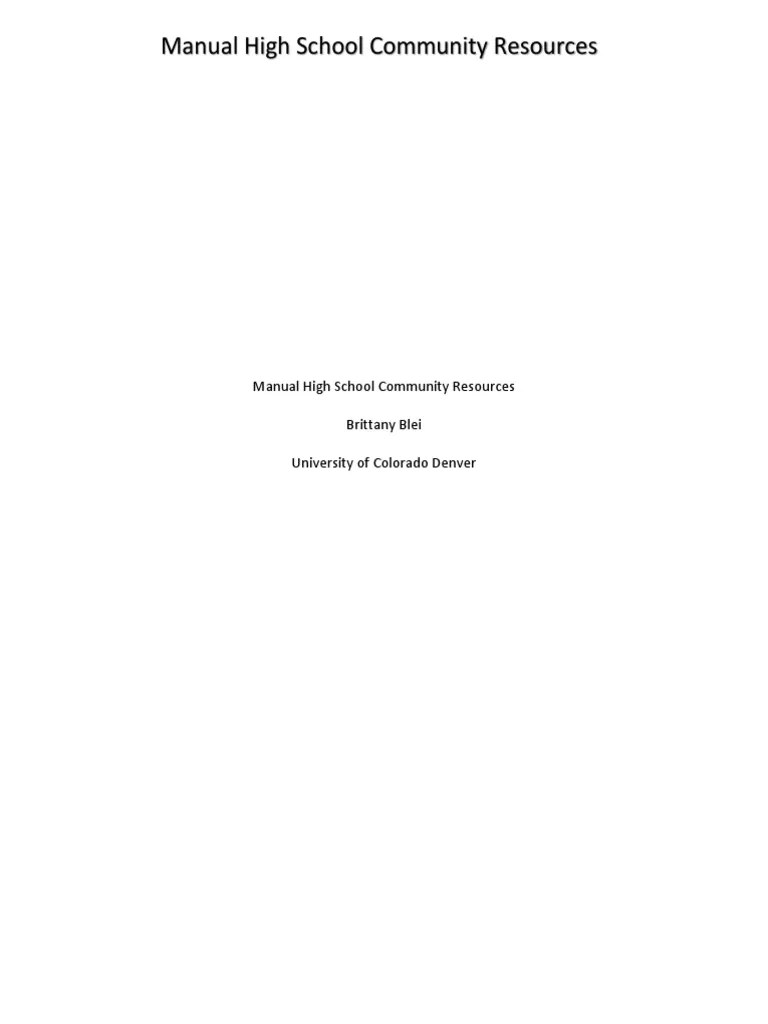 Manual High School Community Resources PDF Denver Homelessness