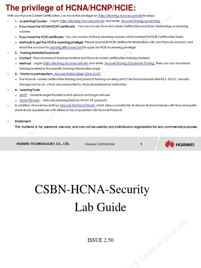 HCNASecurityCBSN Lab Guide V2.5 PDF Virtual Private Network