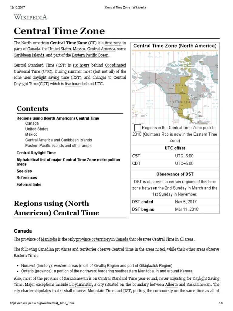 Central Time Zone Wikipedia Spacetime North America