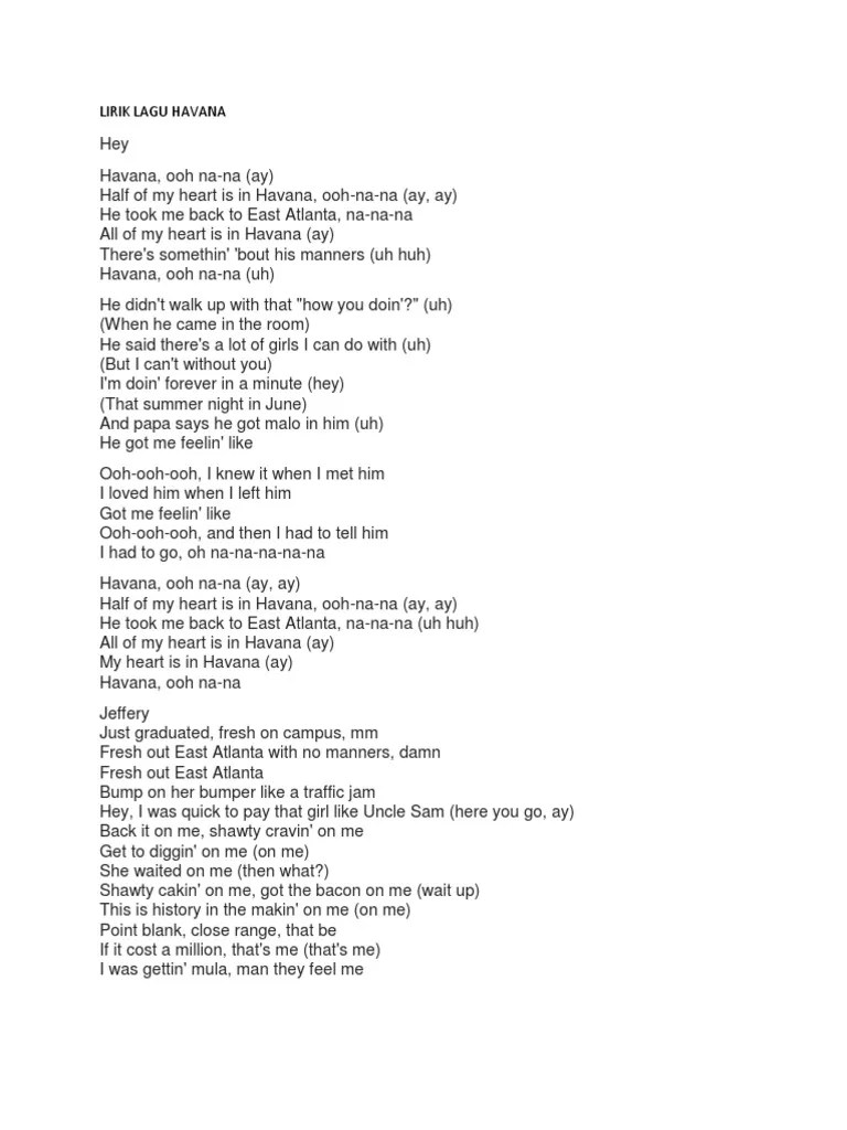 Lirik Lagu Havana