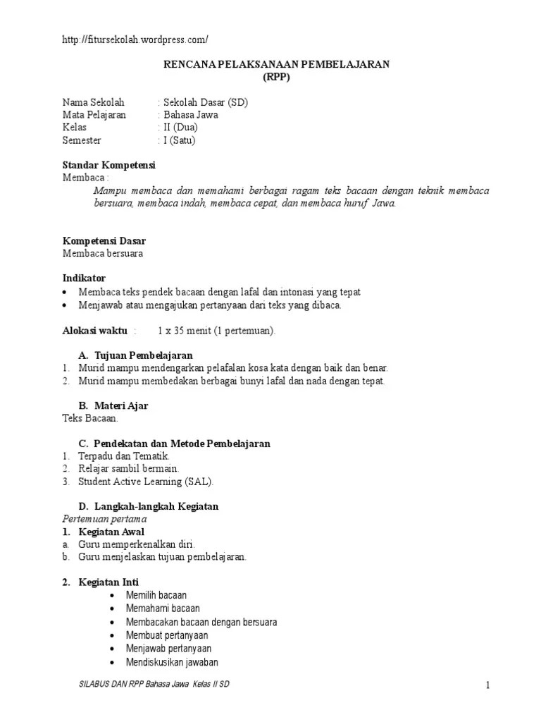 RPP Bahasa Jawa Kelas 2