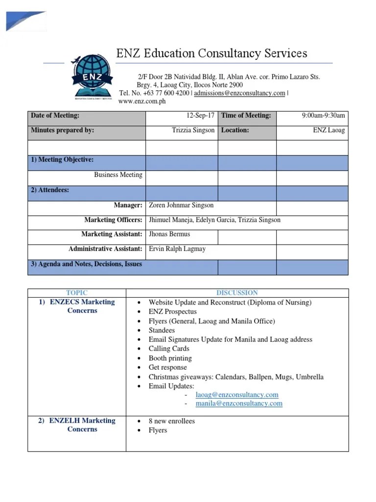 Minutes of Meeting 120917 Business Business (General)