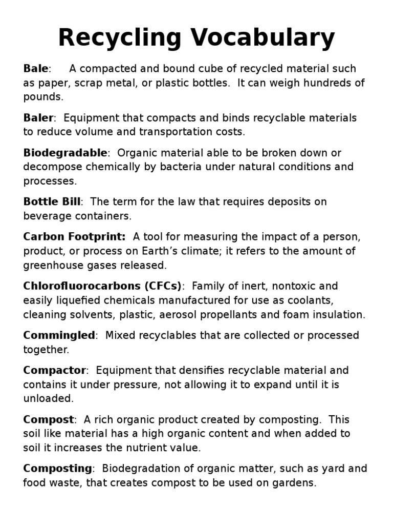 Recycling Vocabulary.doc Recycling Waste