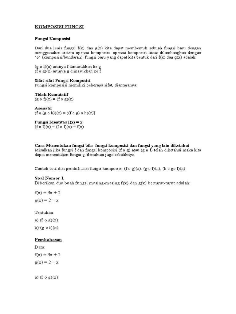 Contoh Soal Dan Pembahasan Fungsi Dan Komposisi