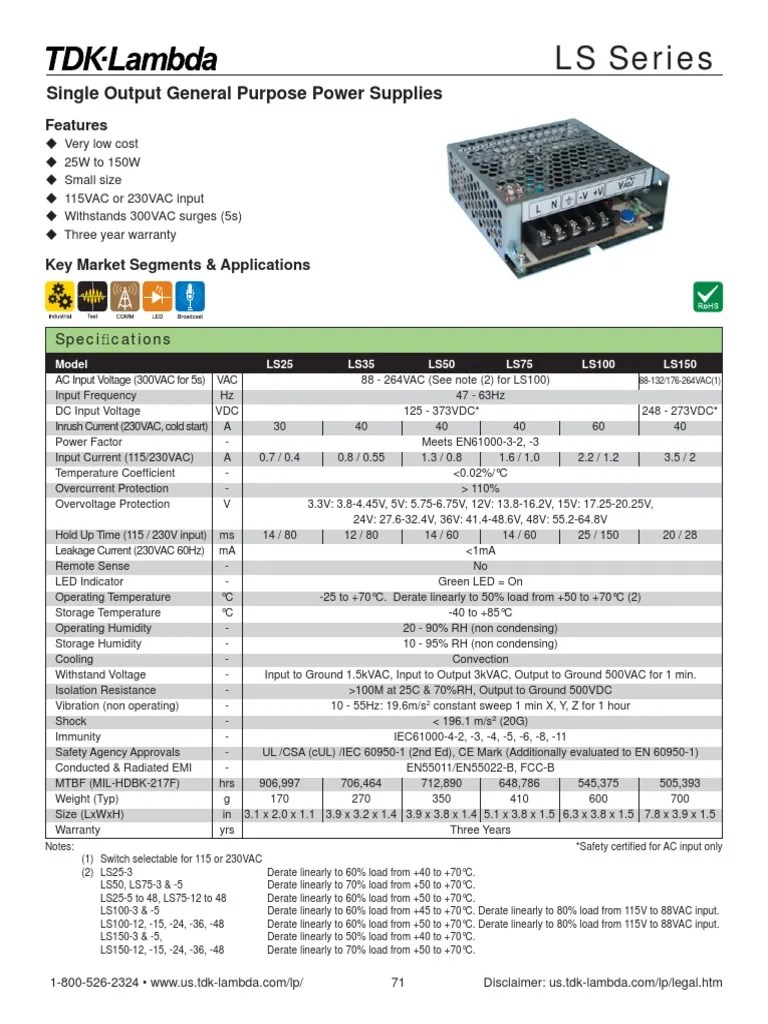 LS Series: Single Output General Purpose Power Supplies | PDF | Power