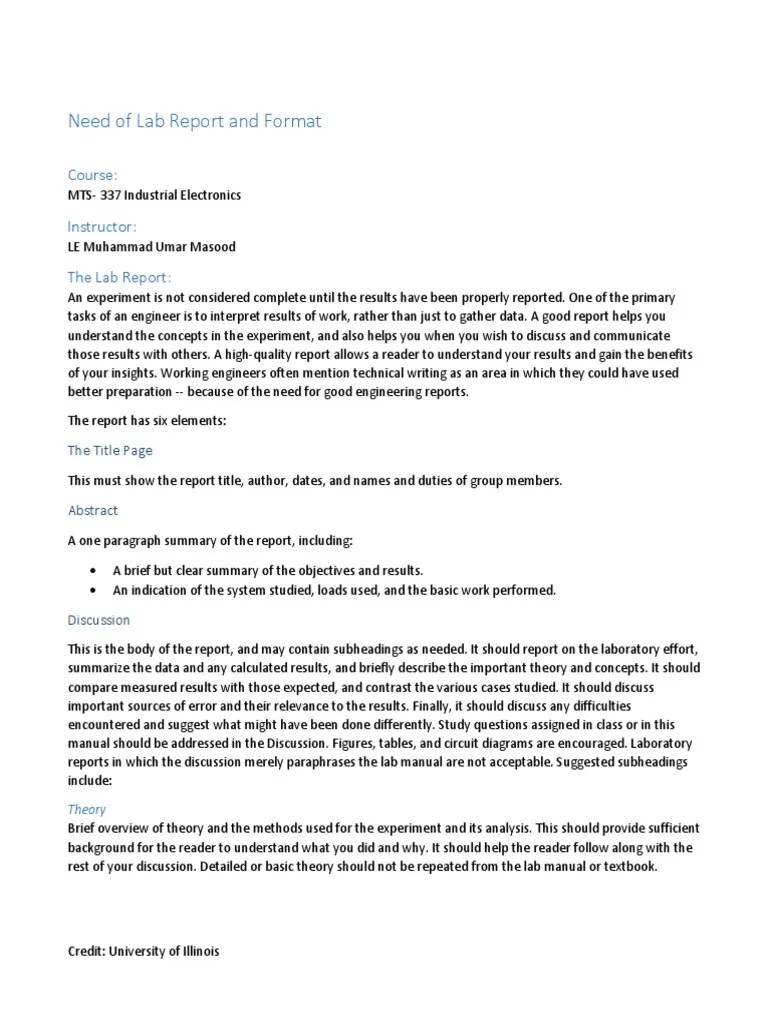 Lab Report Importance and Format Laboratories Experiment