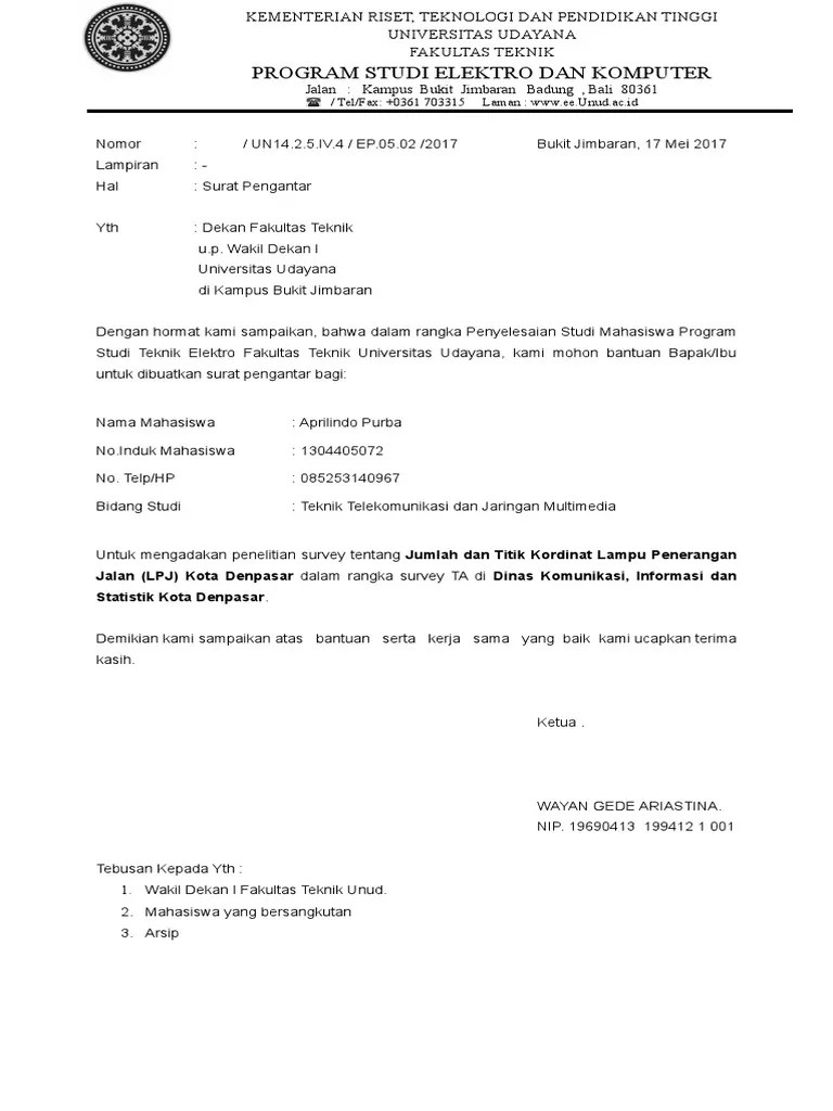 Contoh Surat Pengantar Penelitian