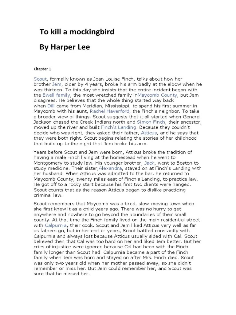 To Kill a Mockingbird Chapter 1 To Kill A Mockingbird Fiction & Literature
