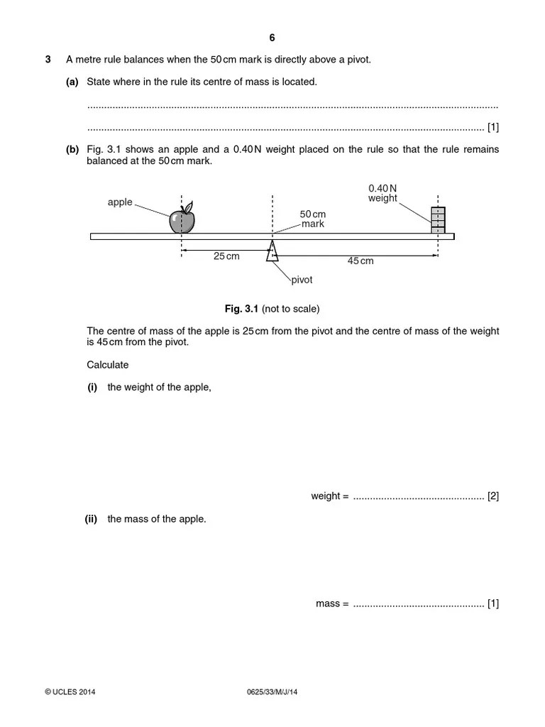 CambridgeIgcsePhysicsPaper33June2014 Moments PDF Mass Physics