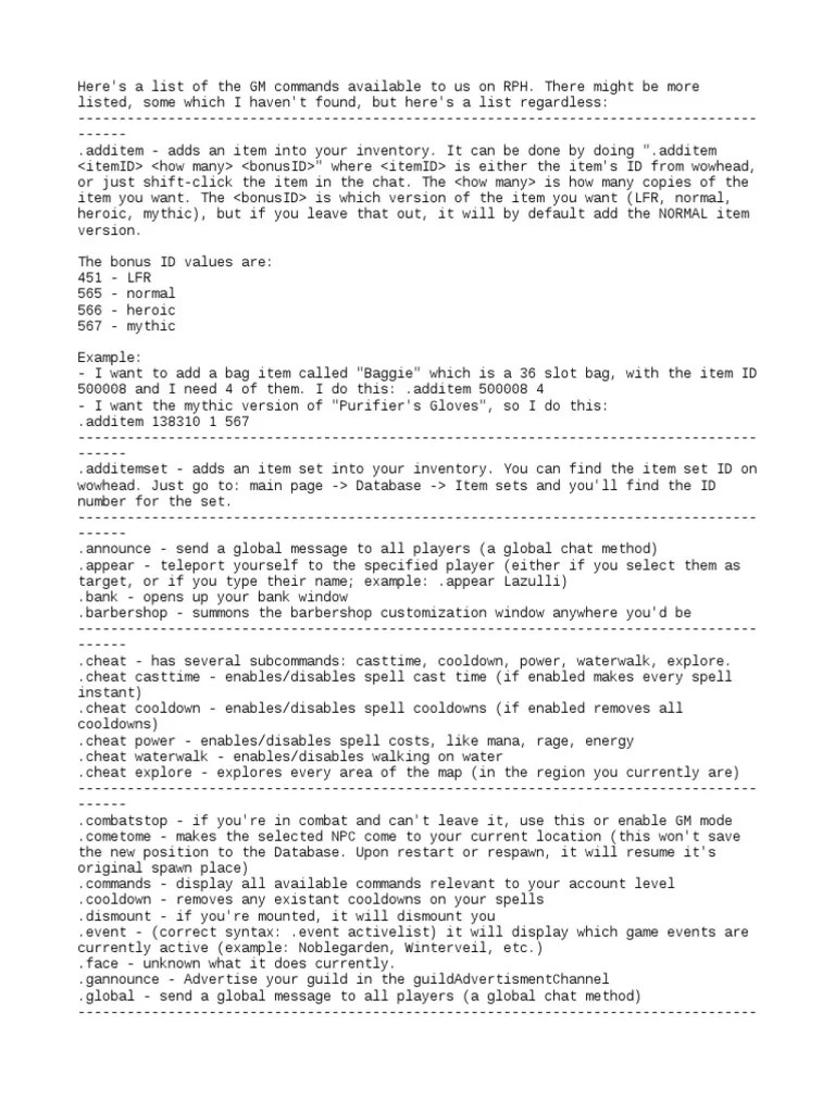 GM Commands PDF Video Game Gameplay Role Playing Video Games