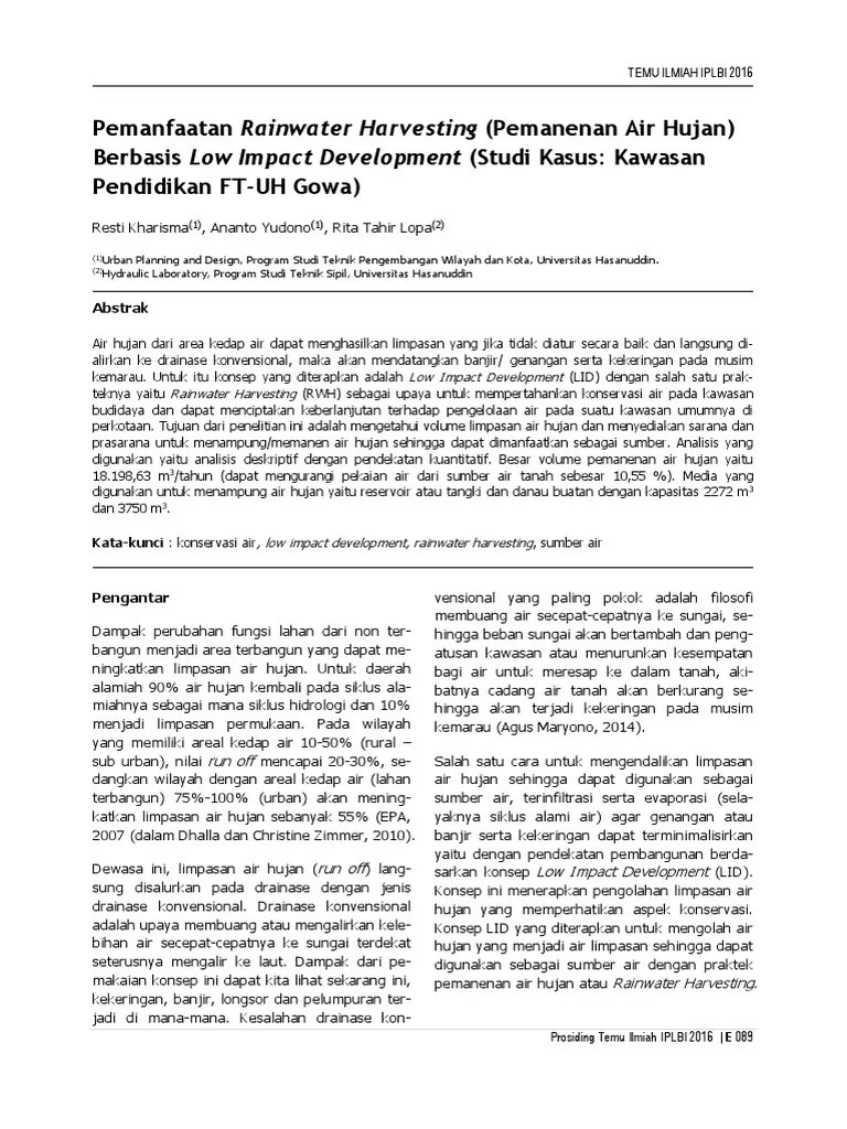 Pemanfaatan Rainwater Harvesting (Pemanenan Air Hujan) Berbasis LID