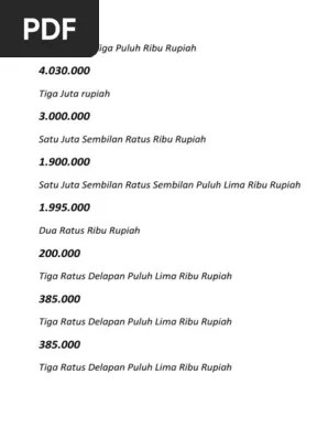 Penulisan bilangan yang dilambangkan dengan angka dan diikuti huruf dilakukan seperti berikut. Empat Juta Tiga Puluh Ribu Rupiah Pdf