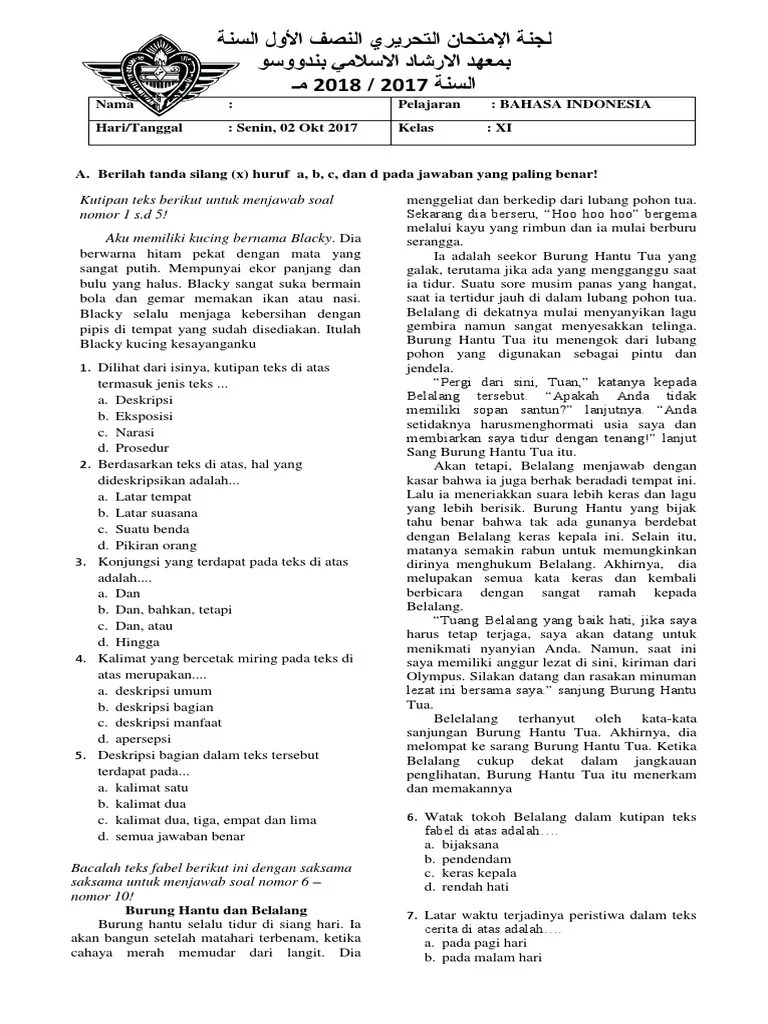 Contoh Soal Fabel Tentang Strukturnya Pilihan Ganda Beserta Jawabannya