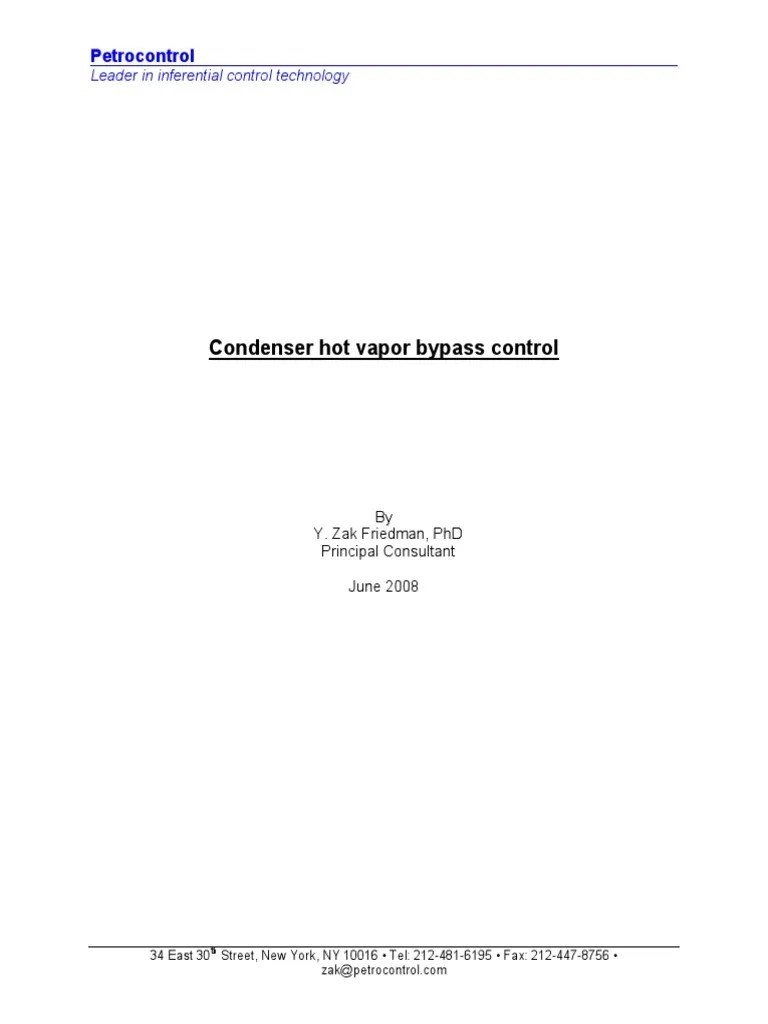 Condenser Hot Vapor Bypass Control Petrocontrol PDF Pressure Valve