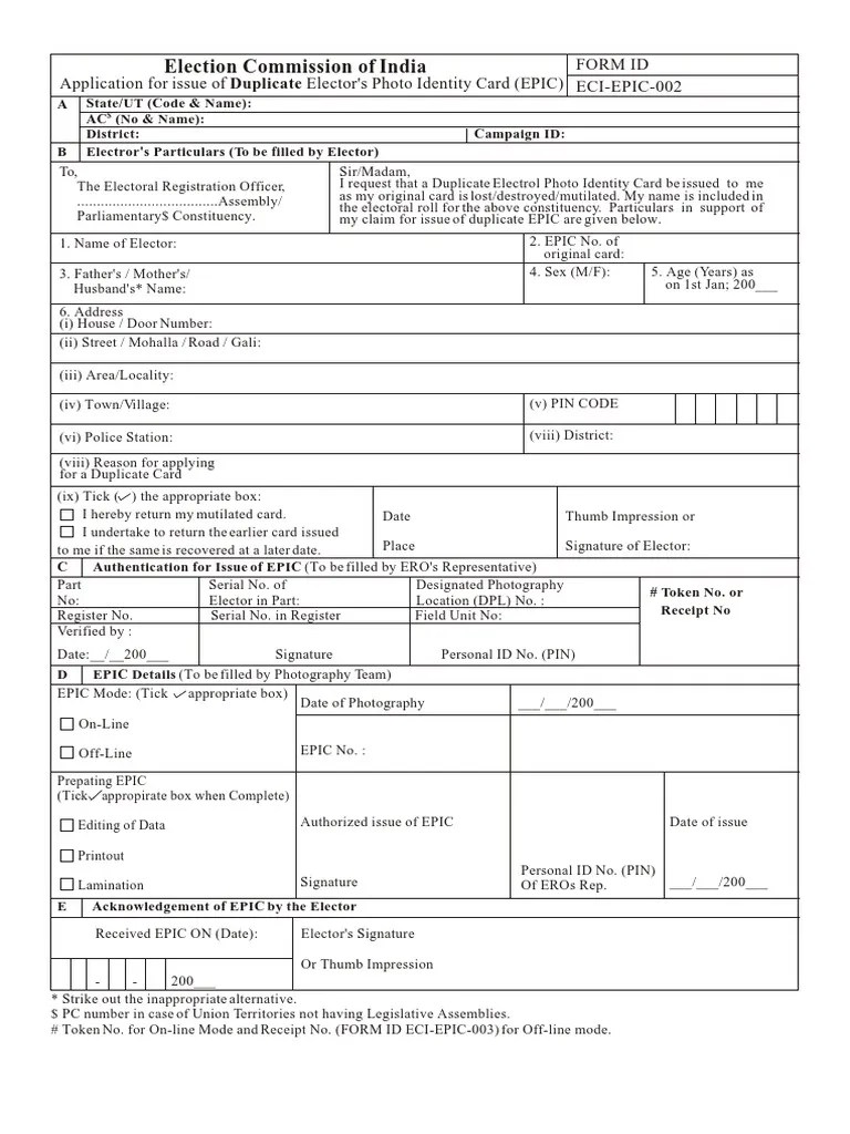 Dupicate Voter Id Form PDF PDF Identity Document Government And