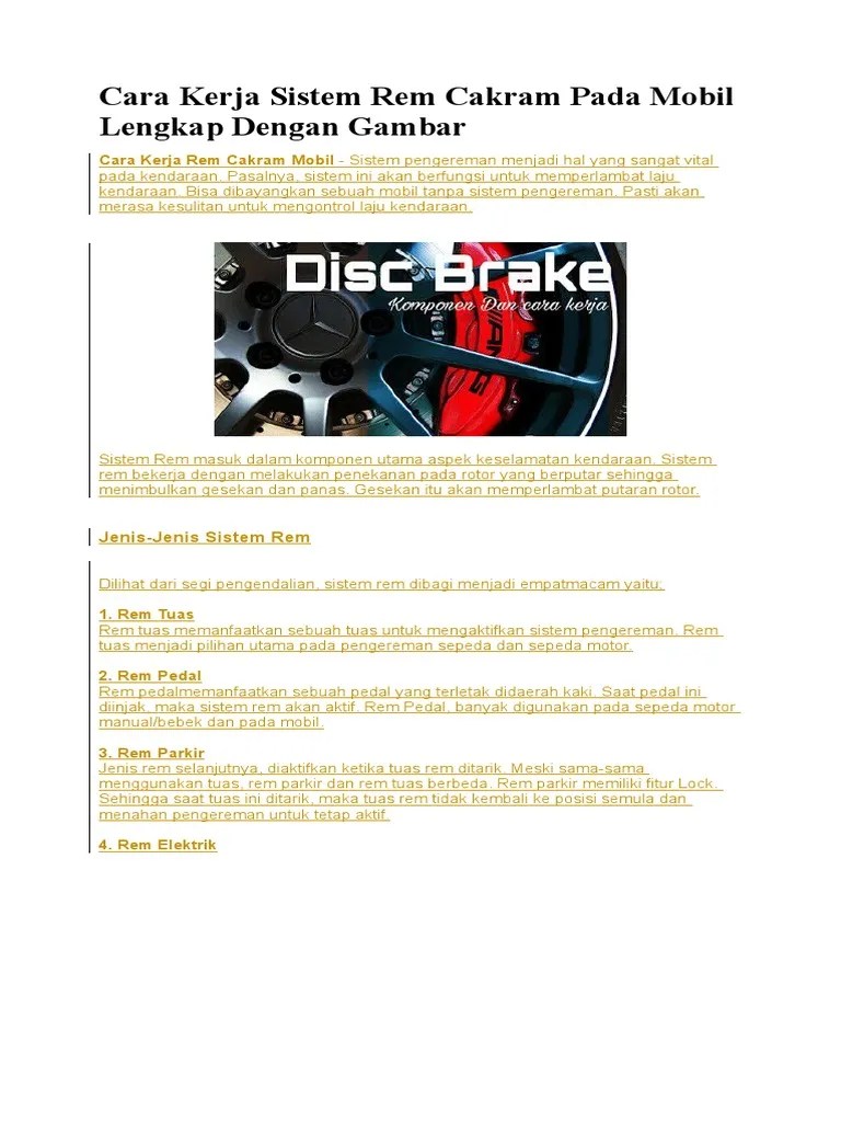 Cara Kerja Rem Cakram Pada Sepeda Motor Info Seputar Kerjaan