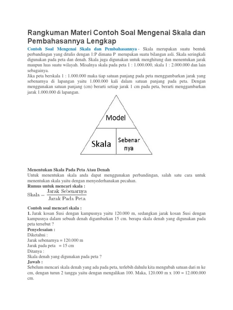 Rangkuman Materi Contoh Soal Mengenai Skala Dan Pembahasannya Lengkap | PDF