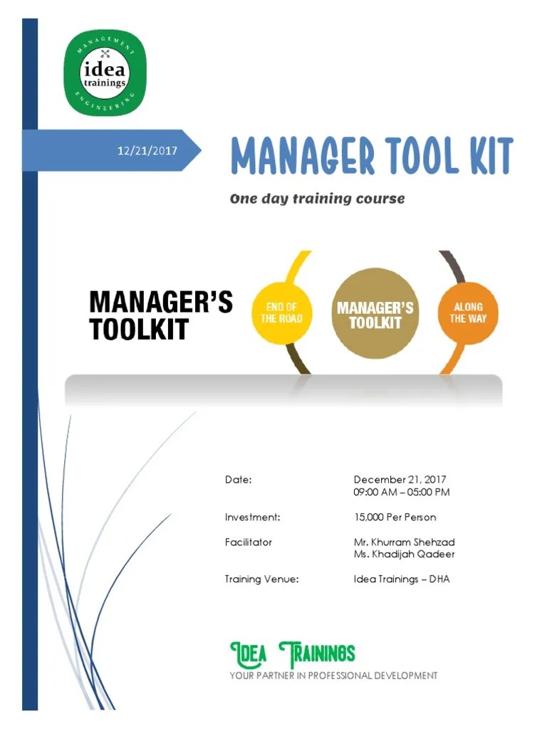 Manager Tool Kit Idea Trainings PDF Mentorship Organizational