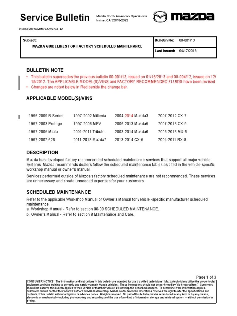Mazda Guidelines For Factory Scheduled Maintenance | PDF | Transmission