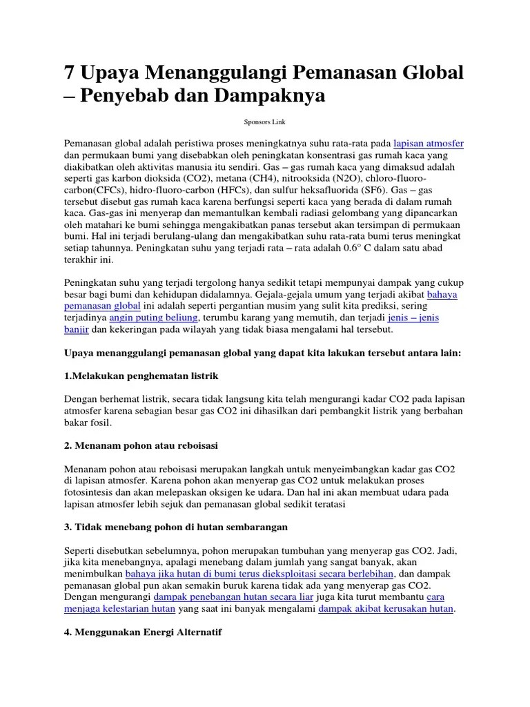 7 Upaya Menanggulangi Pemanasan Global Varel | PDF