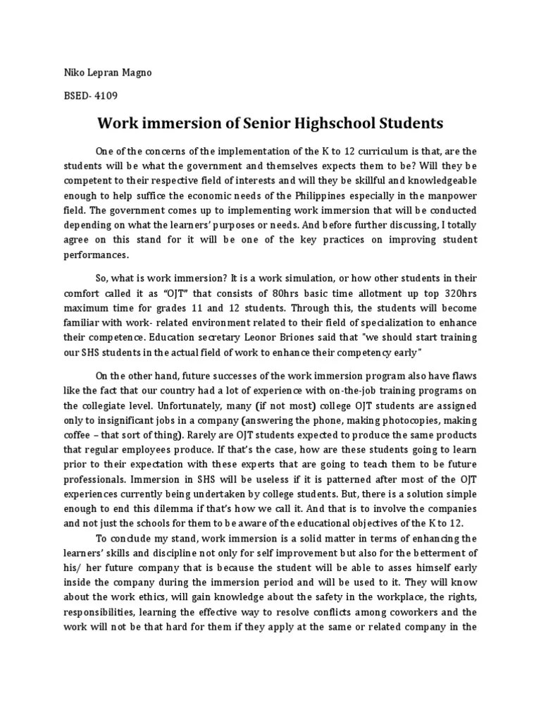 Work Immersion PDF Psychological Concepts Behavior Modification