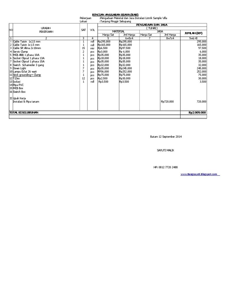 Contoh RAB Instalasi Listrik (1)