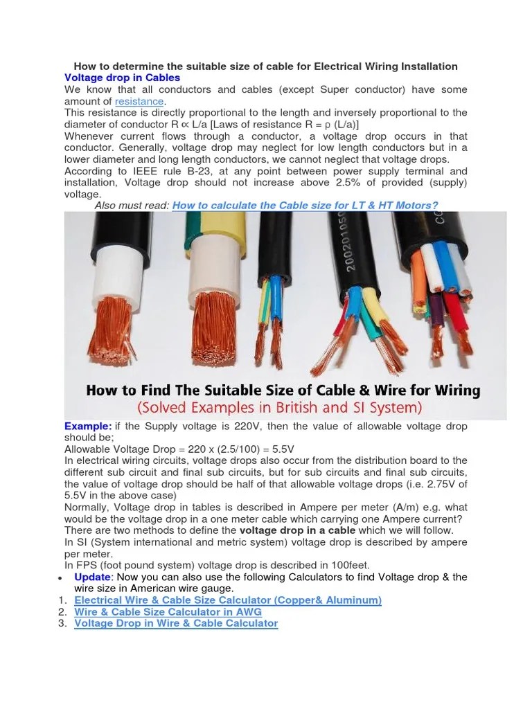 Determining the Proper Cable Size for Electrical Wiring Installations