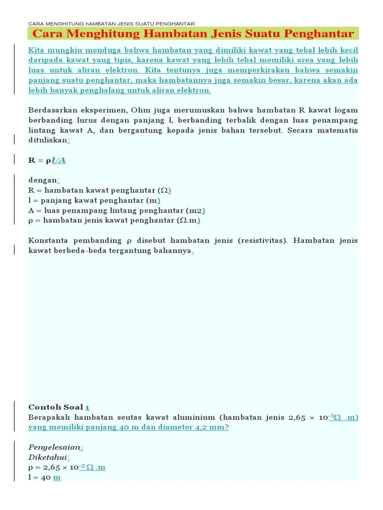 Cara Menghitung Hambatan Jenis Suatu Penghantar | PDF