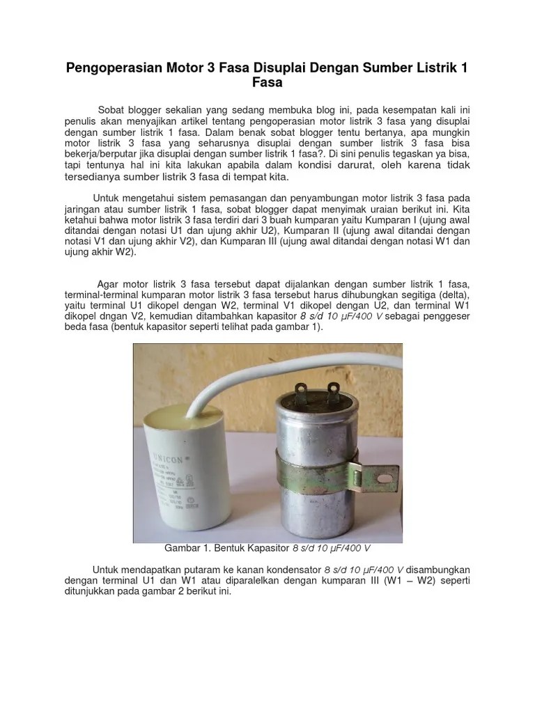 Pengoperasian Motor 3 Fasa Disuplai Dengan Sumber Listrik