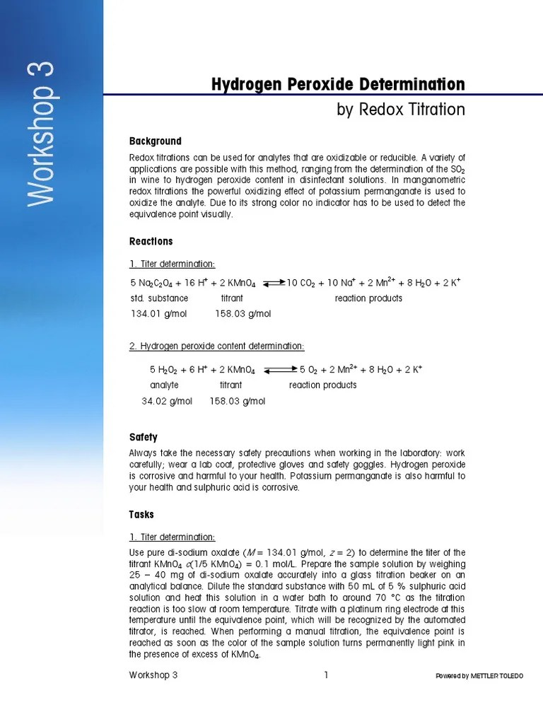 Hydrogen Peroxide Determination by Redox Titration