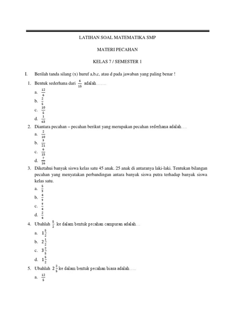 Soal Perbandingan Pecahan Kelas 3 Sd