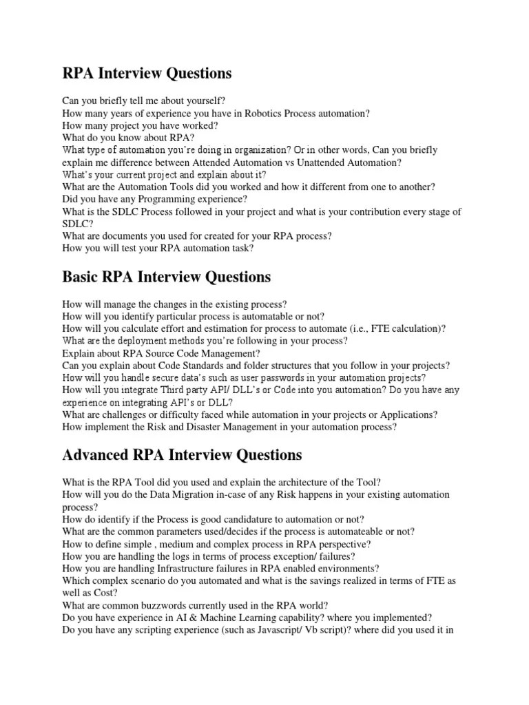 RPA Interview Questions Scripting Language Automation