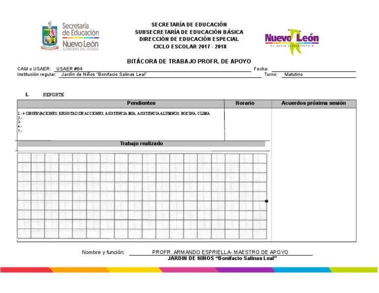 Bitácora De Trabajo Profr. De Apoyo