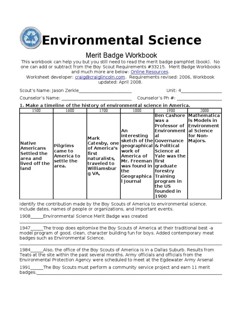 Environmental Science Worksheets Bsa