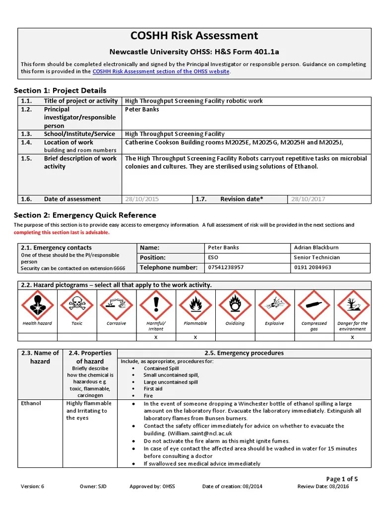 COSHH_Ethanol_0.1 Risk Assessment Laboratories