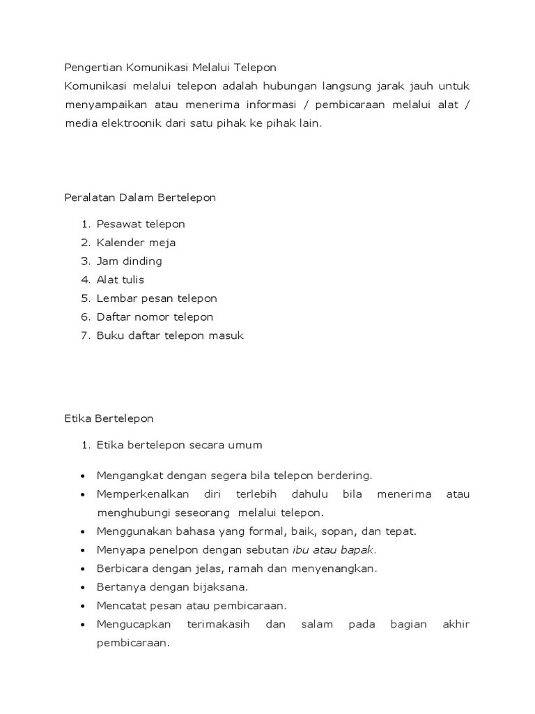 Pengertian Komunikasi Melalui Telepon