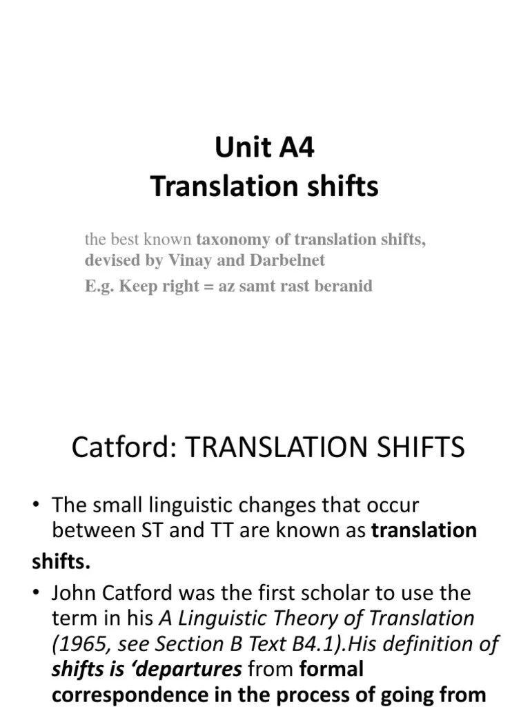 Translation Shifts Translations Linguistics