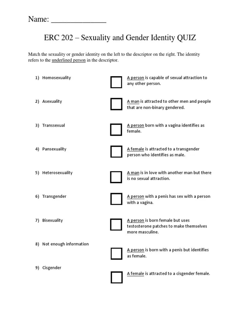 Sexual and Gender Identity Quiz PDF