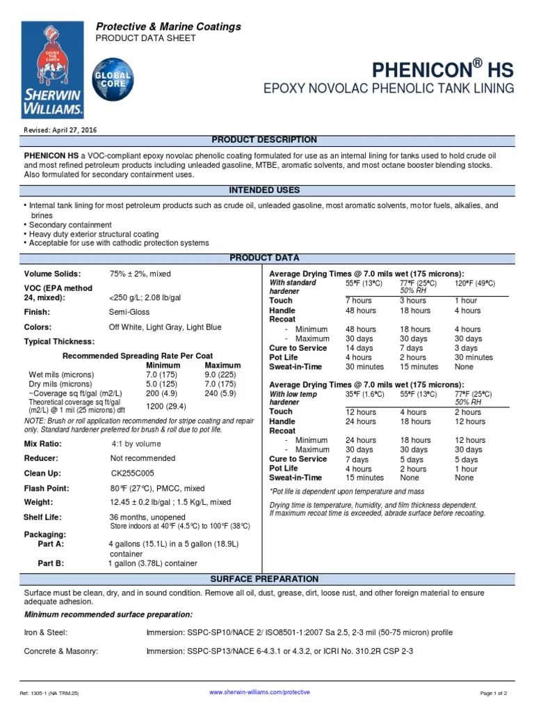Phenicon HS Epoxy Novolac Phenolic Tank Lining